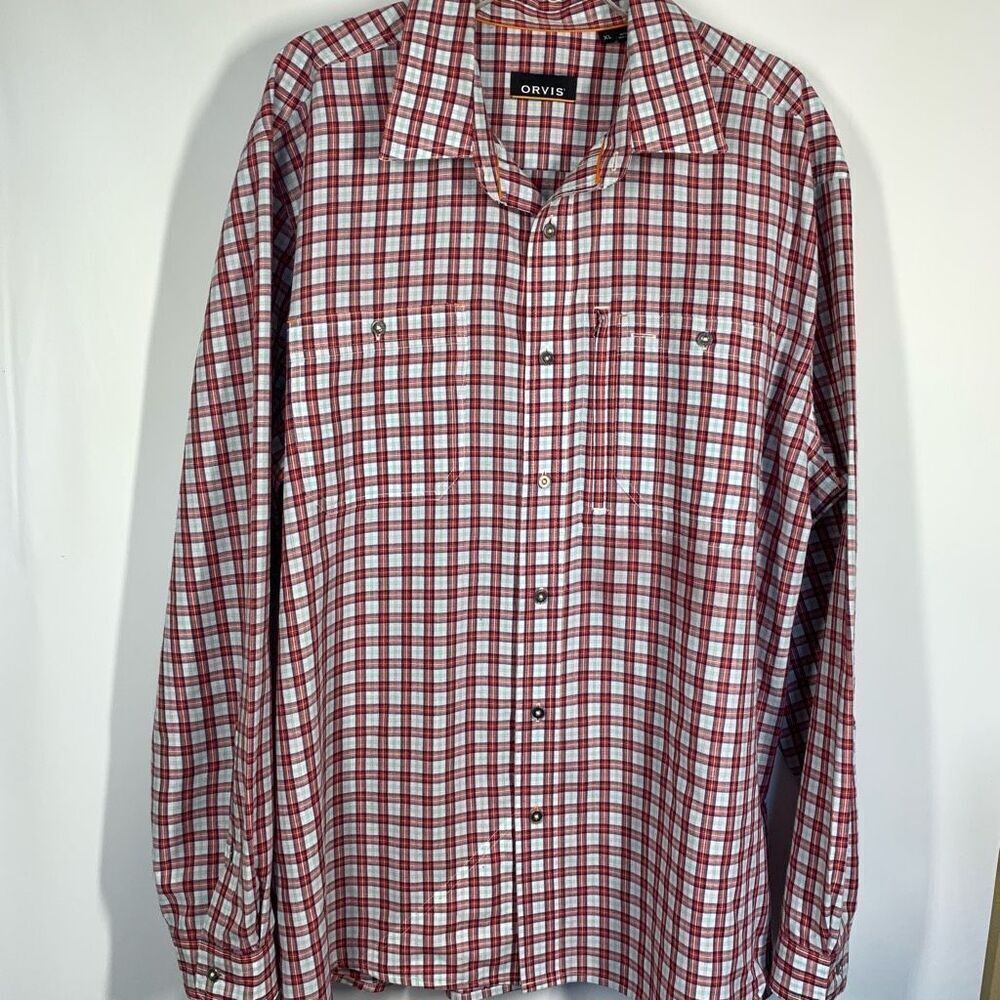 Orvis Men's Plaid Long Sleeve Button Down Shirt Size XL